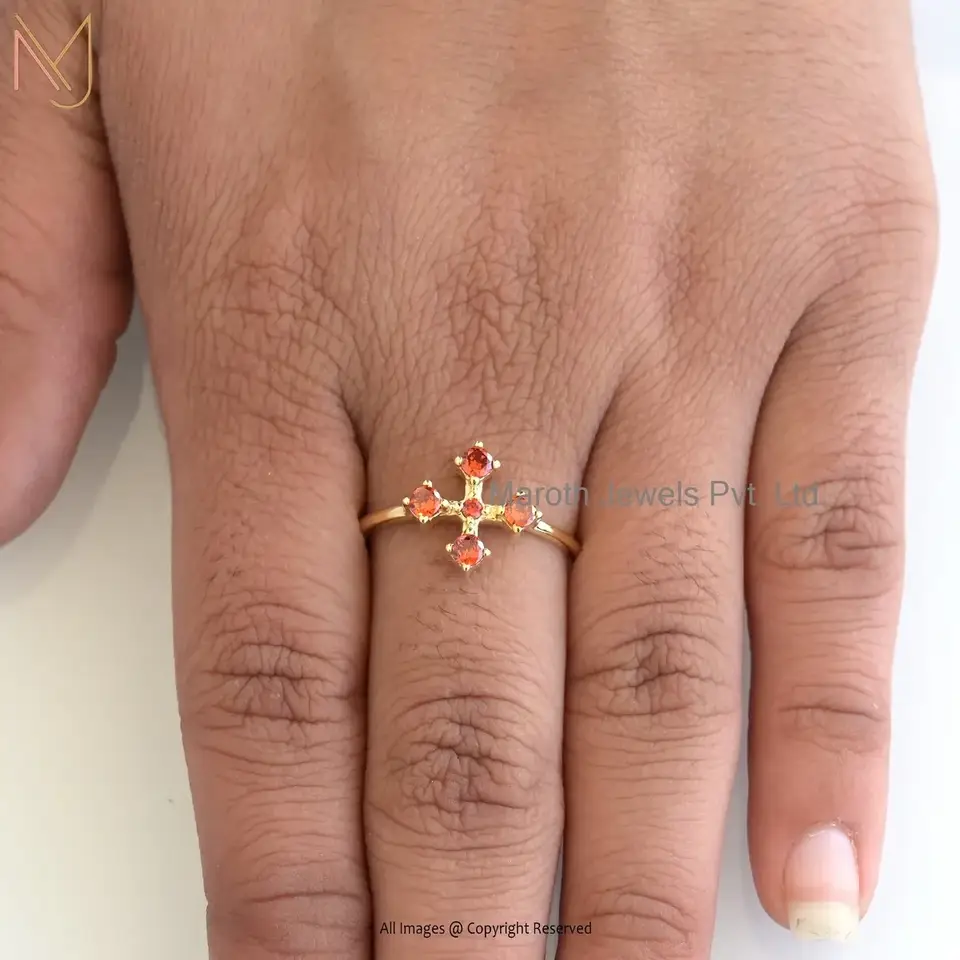 925 Silver Yellow Gold Plated Garnet Cross Rings Jewelry Supplier