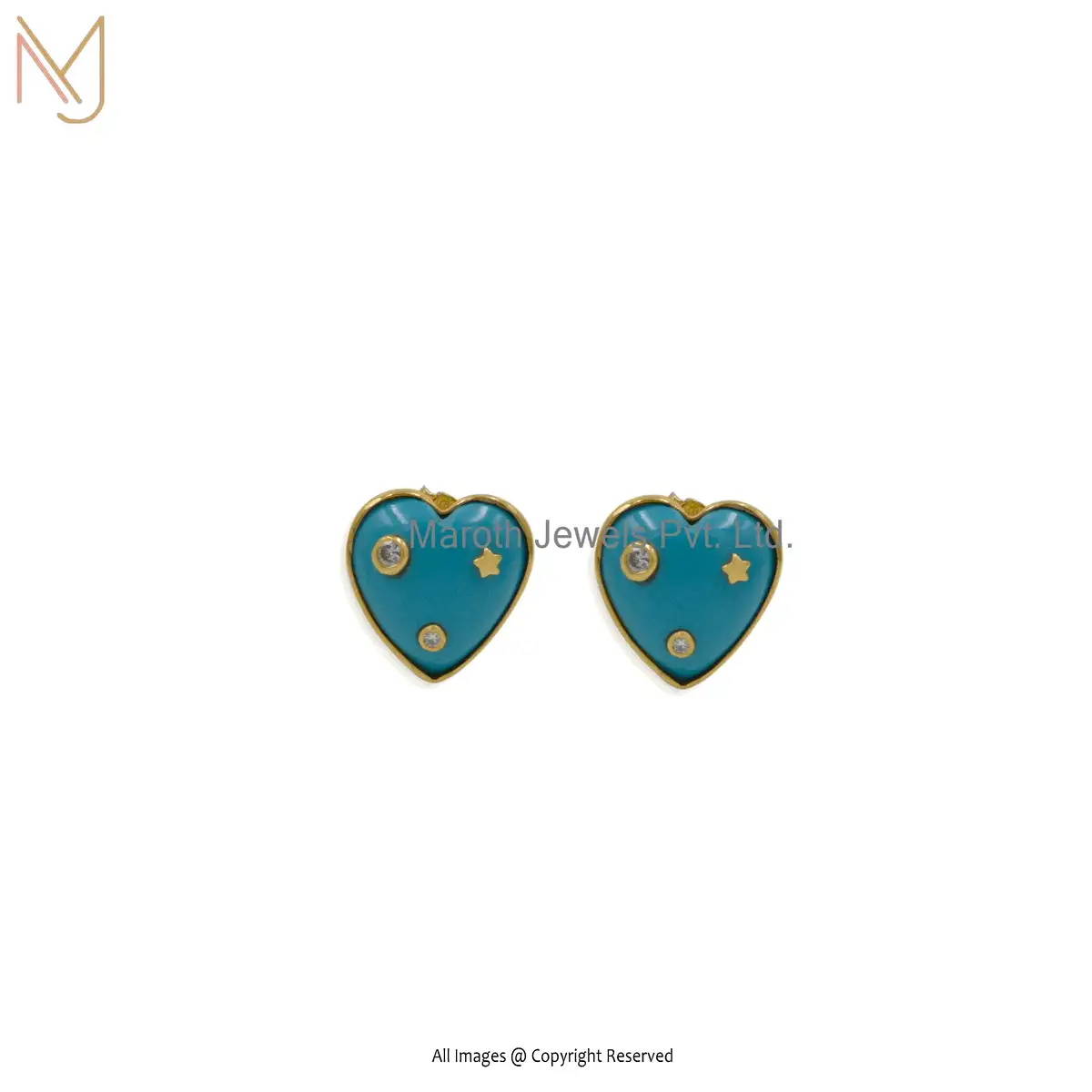 925 Silver Yellow Gold Plated Star Heart Studs Earrings Jewelry Supplier
