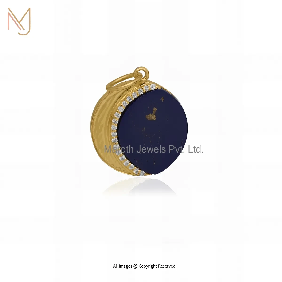 Wholesale 925 Silver Yellow Gold Plated Lapiz Lazuli And Moissanite Moon Disc Pendant