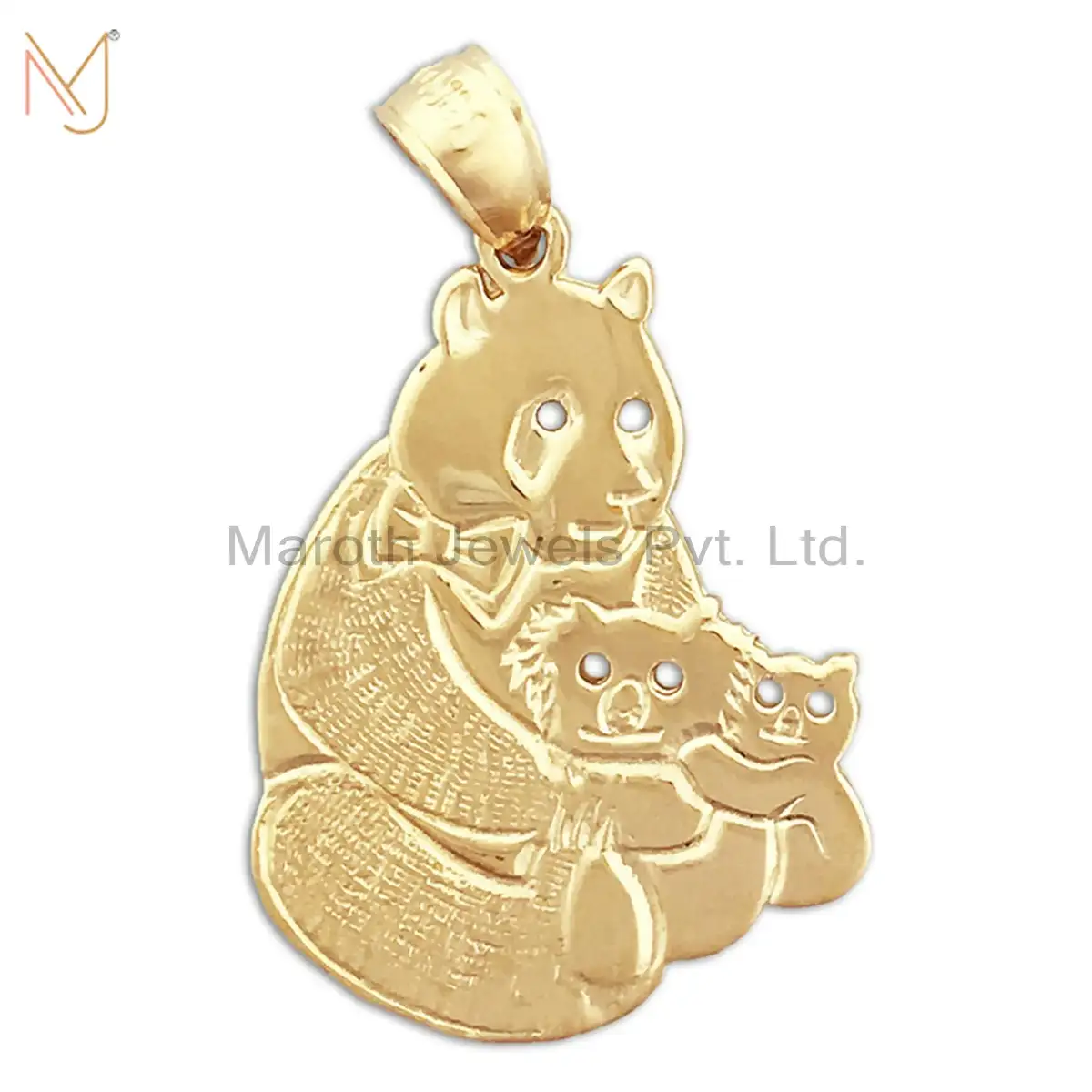 925 Sterling Silver Panda Bear With Cubs Charm Pendant Jewelry Supplier