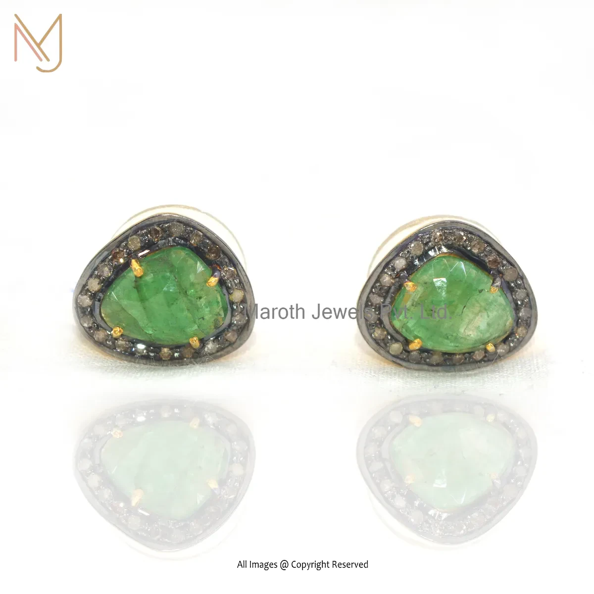 925 Silver Rhodium Yellow Gold Plated Pave Dimaond Emerald Stud Earring Custom Jewelry