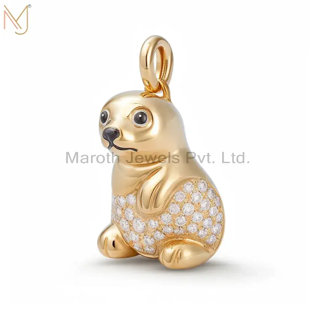925 Silver Yellow Gold Plated Moissanite Sea Lions Pendant Custom Jewelry