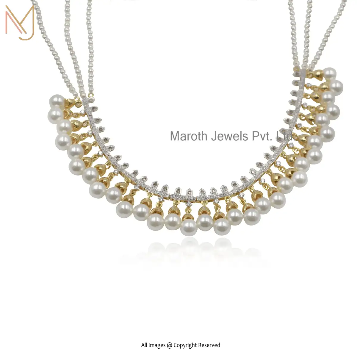 925 Sterling Silver Cubiz Zircon And Pearl Necklace Custom Jewelry