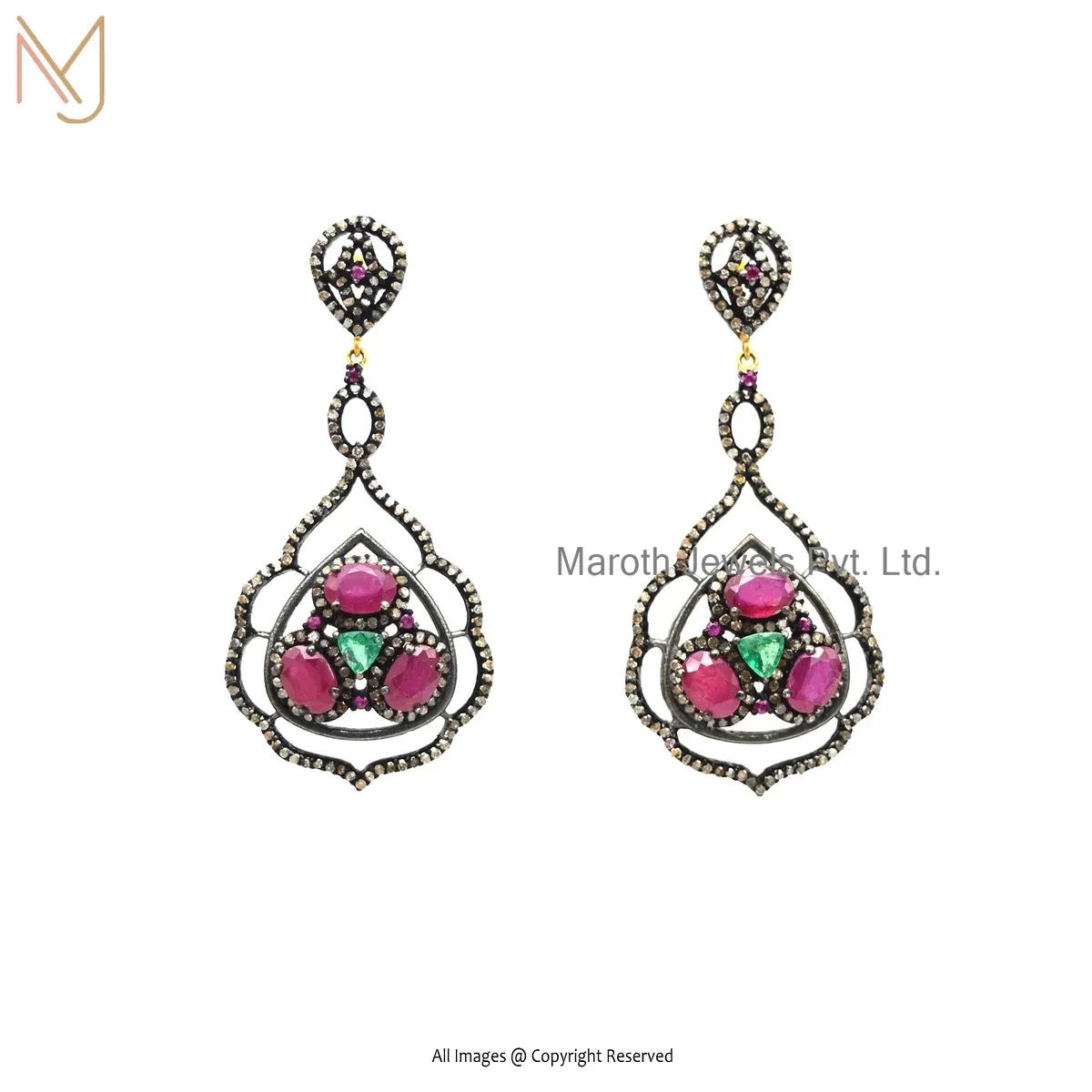 Wholesale 14K Yellow Gold Pave Diamond , Ruby , Emerald , Gemstone Dangle Earring