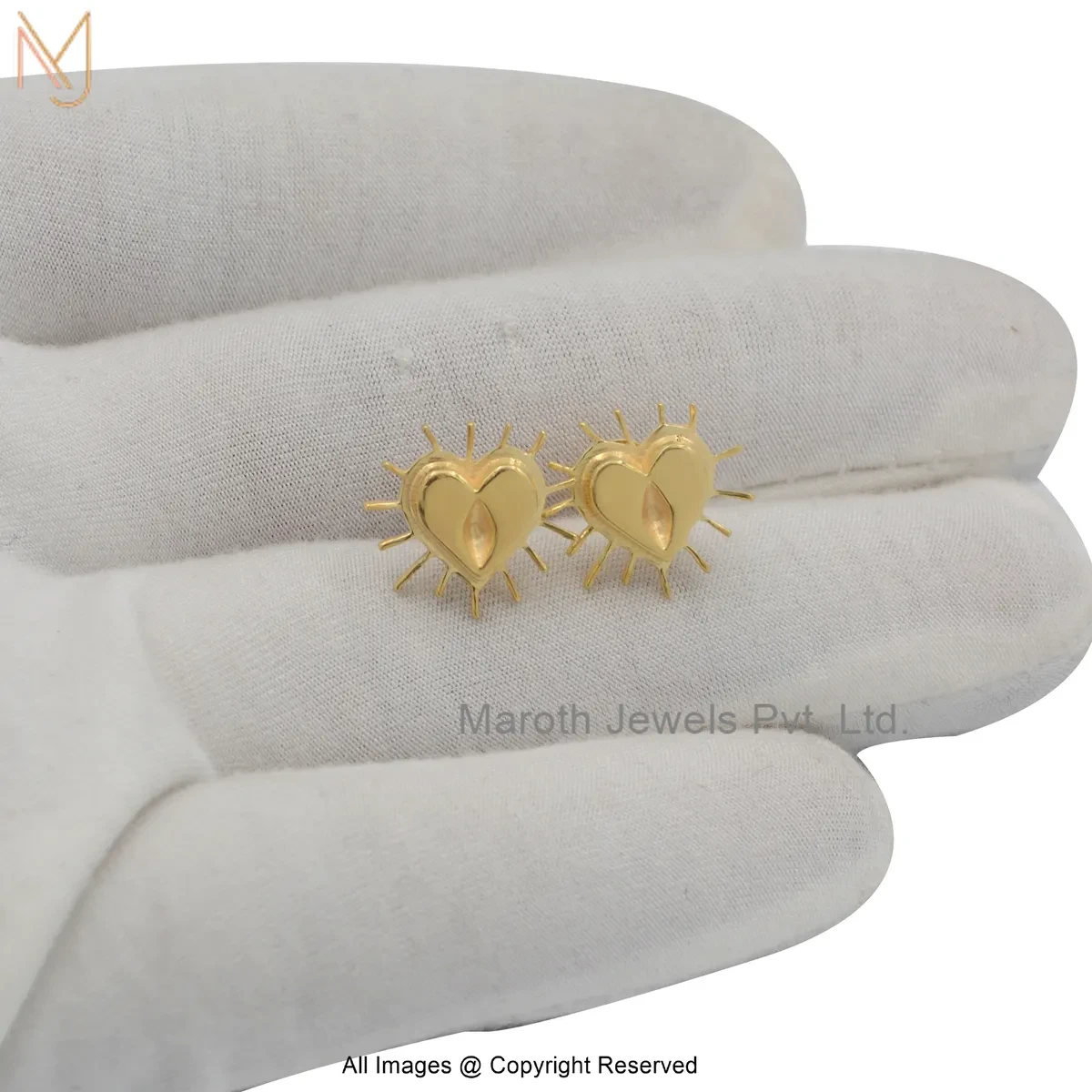 14K Yellow Gold Heart Design Stud Earring Jewelry Supplier