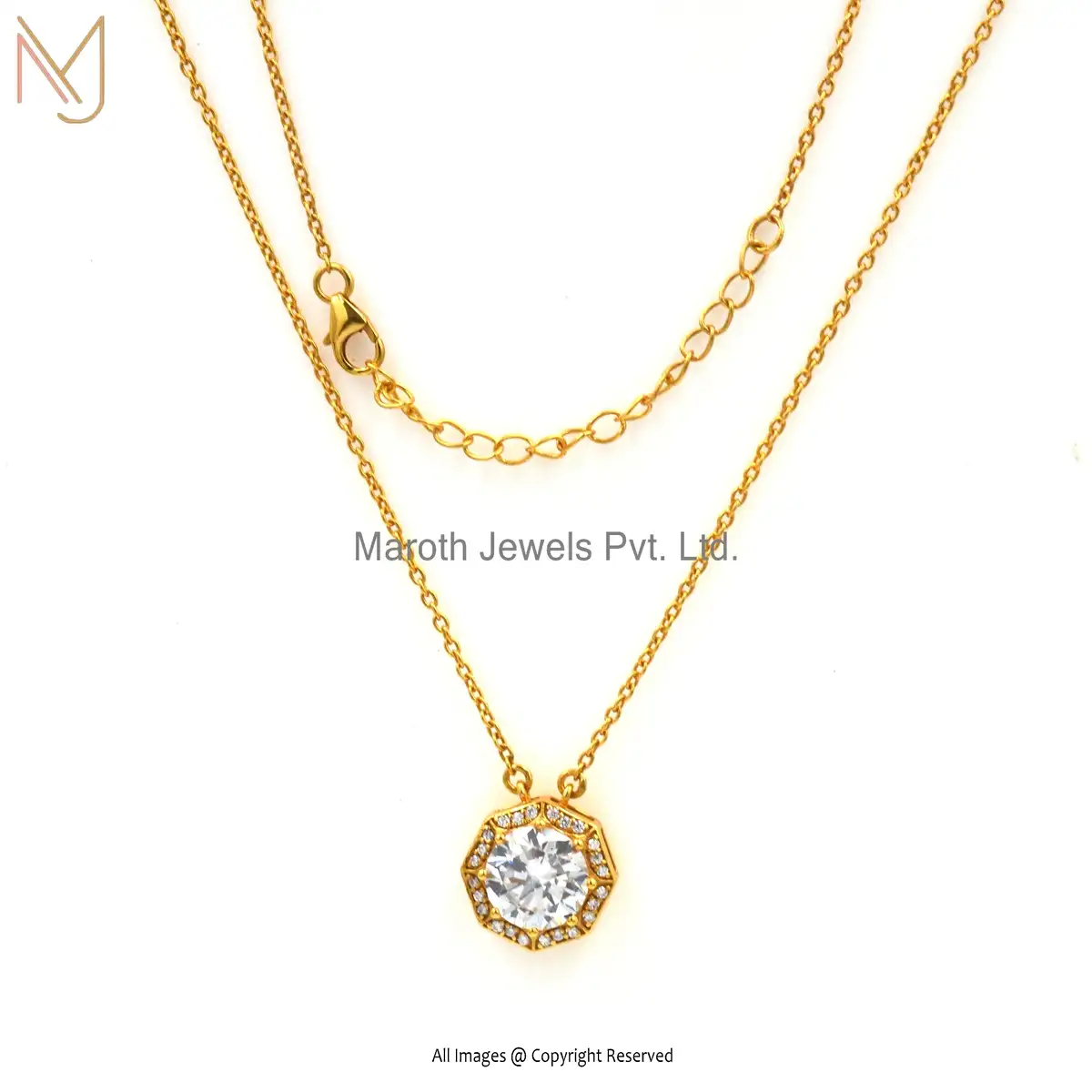 14K Yellow Gold Cubic Zircon Necklace With 1 Micron ecoating Manufacturer