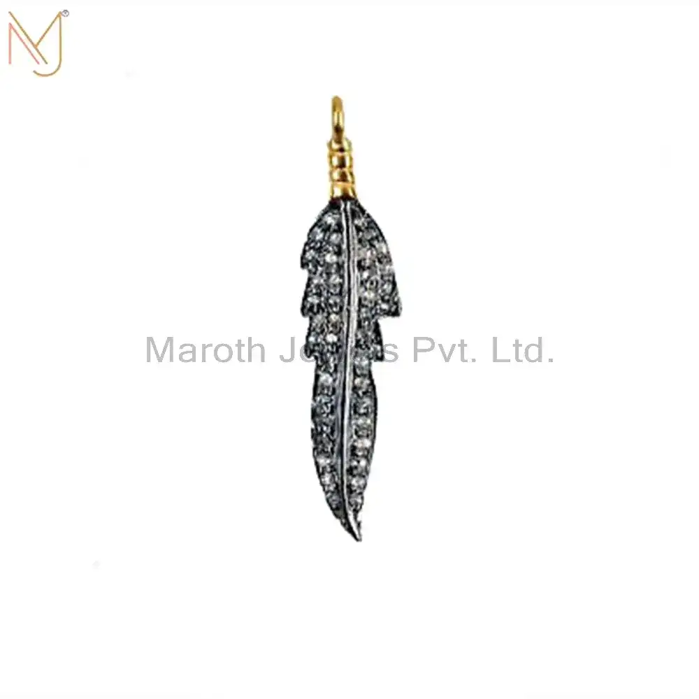925 Sterling Silver Natural Silver Diamond Pave Leaf Design Charm Pendant Fine Jewelry USA