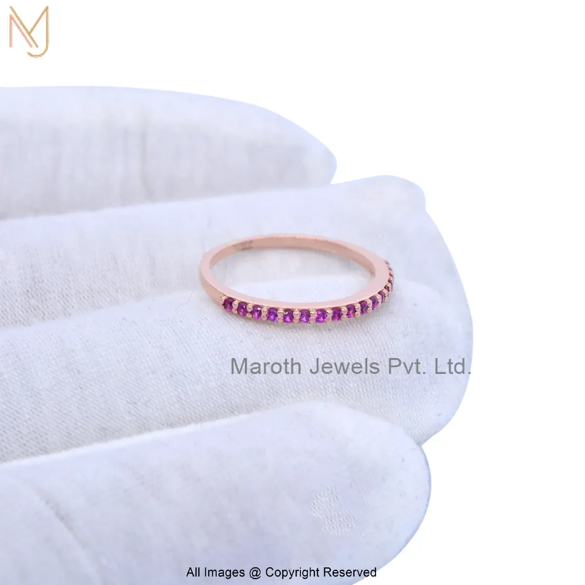 14K Yellow Gold Diamond Ruby Gemstone Eternity Band Ring Custom Jewelry