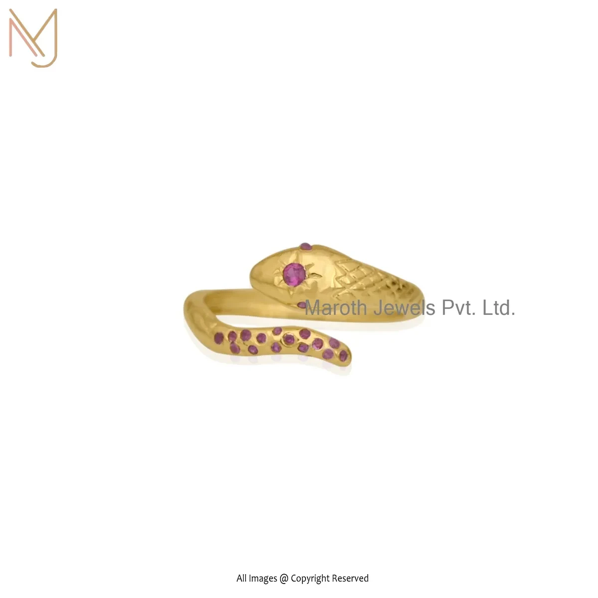 14K Yellow Gold Ruby Snake Ring Custom Jewelry