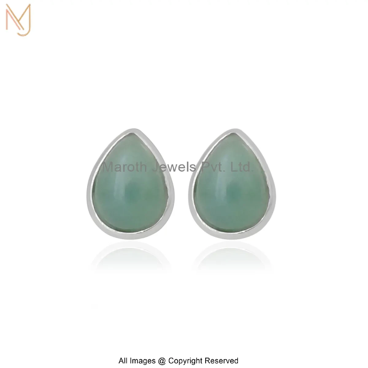 925 Silver Natural Silver Plated Amazonite Teardrop Stud Earrings Custom Jewelry