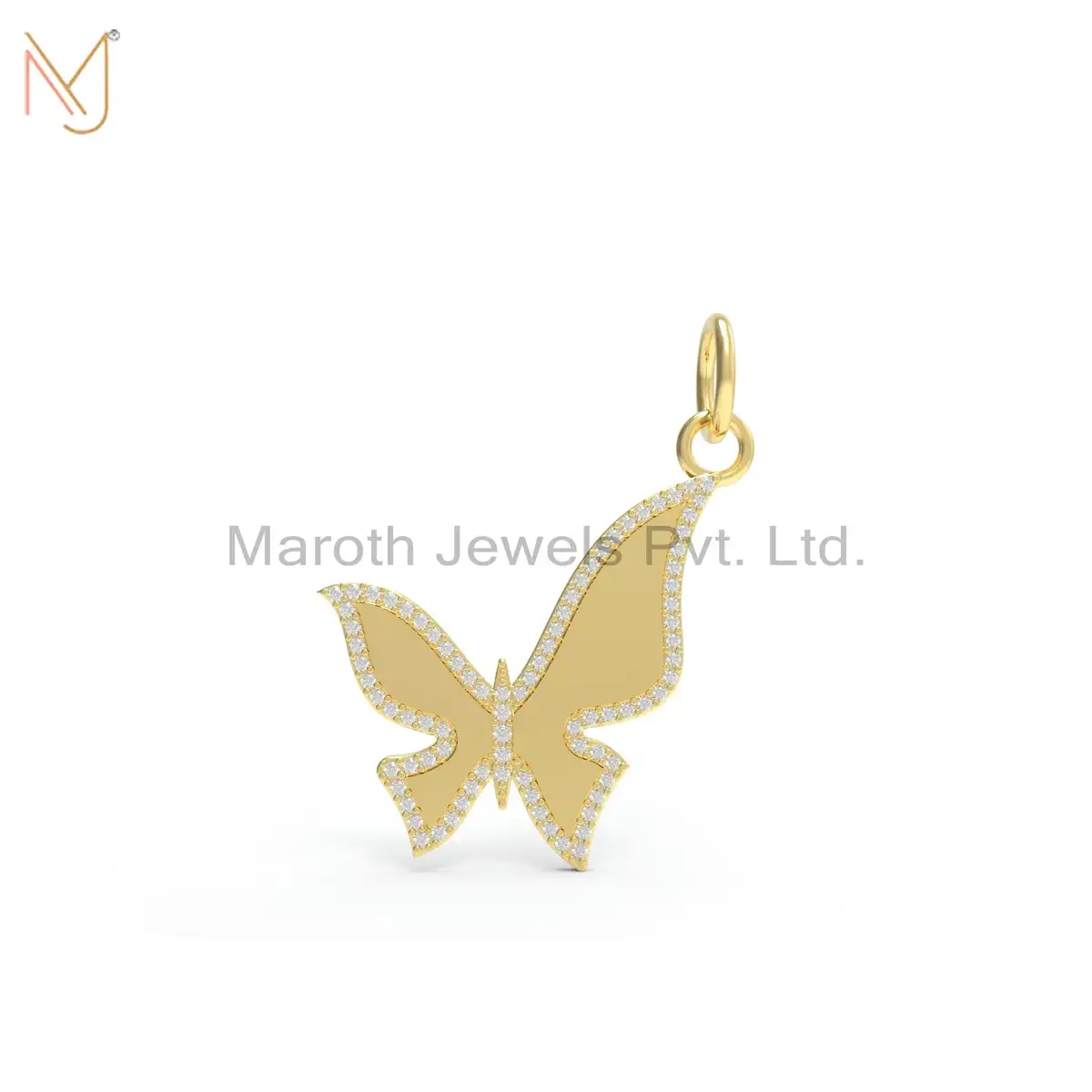 Private Lable 14K Yellow Gold Diamond Butterfly Pendant Jewelry