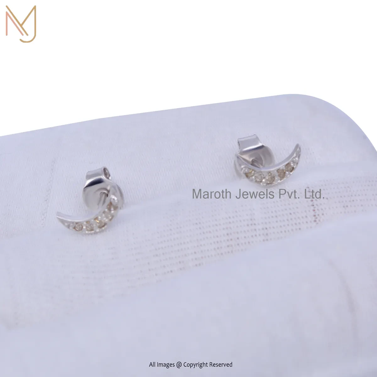 925 Silver Yellow Gold Plated Pave Diamond Crescent Moon Stud Earring Custom Jewelry