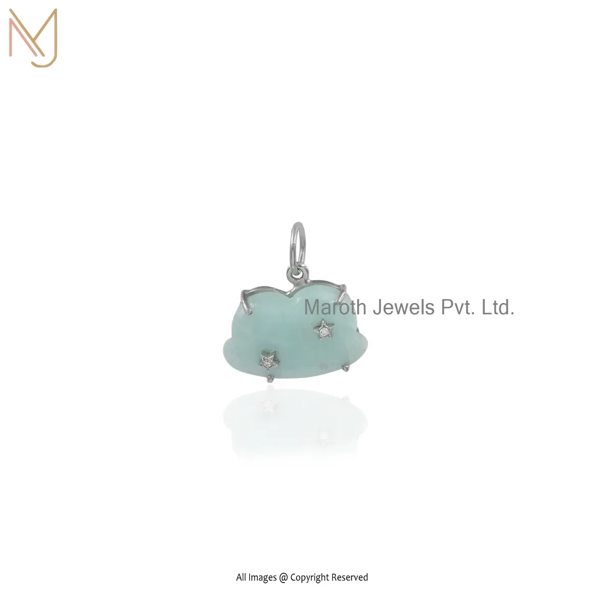 925 Silver White Gold Plated Cubic Zircon & Amazonite Cloud Pendant Manufacturer