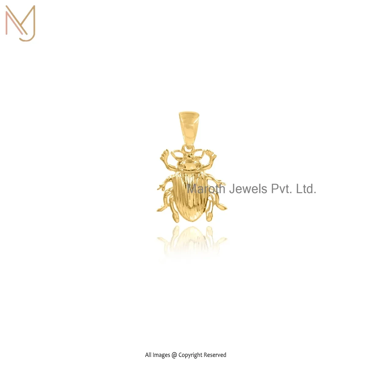 14K White Gold Scarab Beetle Charm Pendant Jewelry Supplier