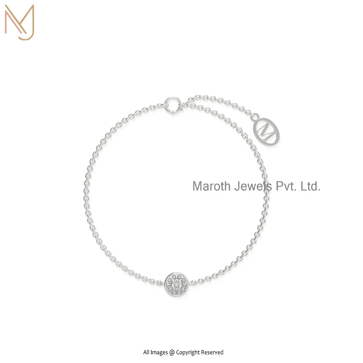 925 Silver Yellow Gold Plated Diamond & Moissanite Disc Charm Bracelet Manufacturer