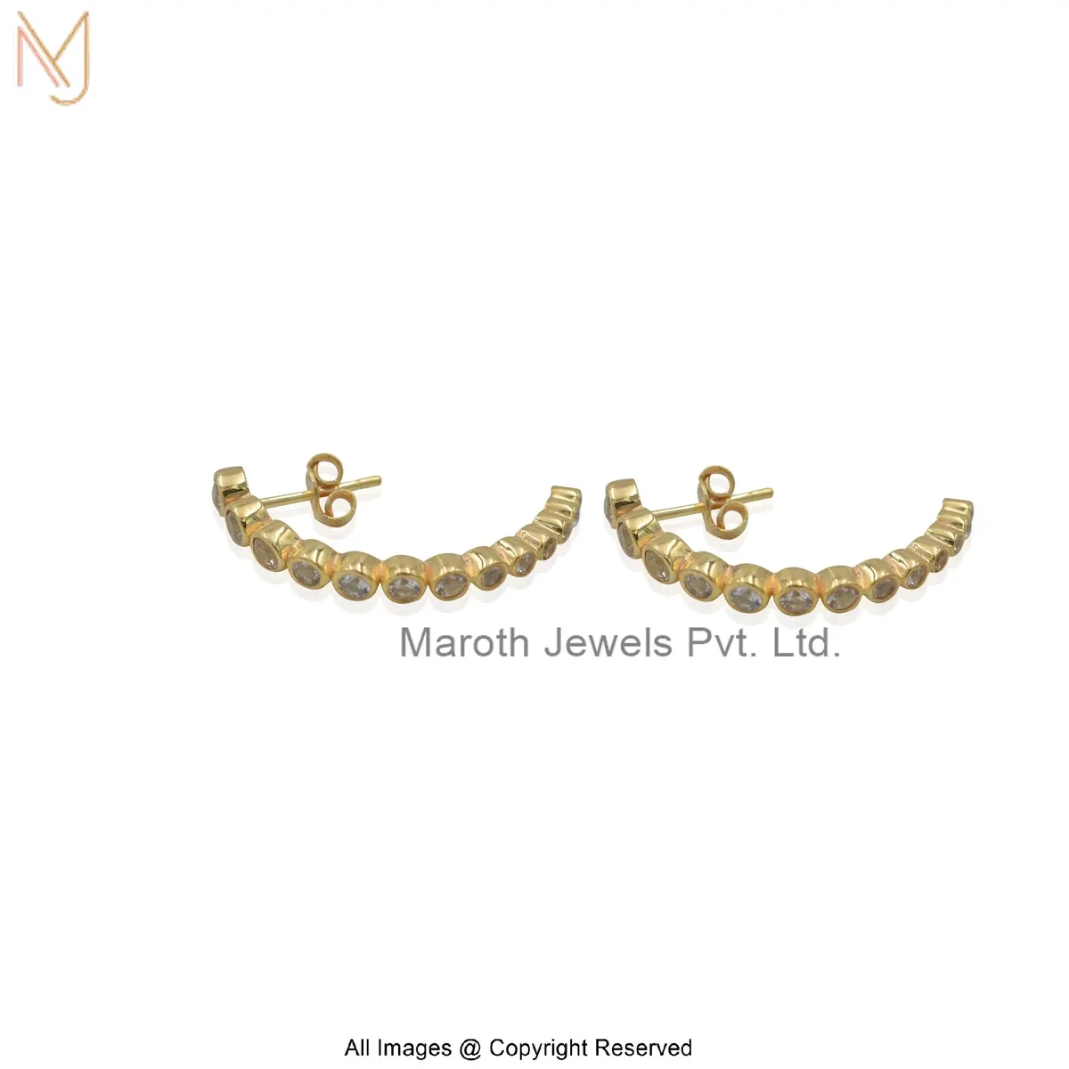 925 Silver Natural Silver Plated Diamond White Topaz Bezel Half Hoop Earring Manufacturer