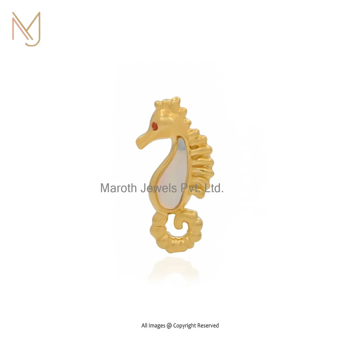 Private Lable 925 Silver Yellow Gold Plated Ethiopian Opal And Garnet Seahorse Pendant