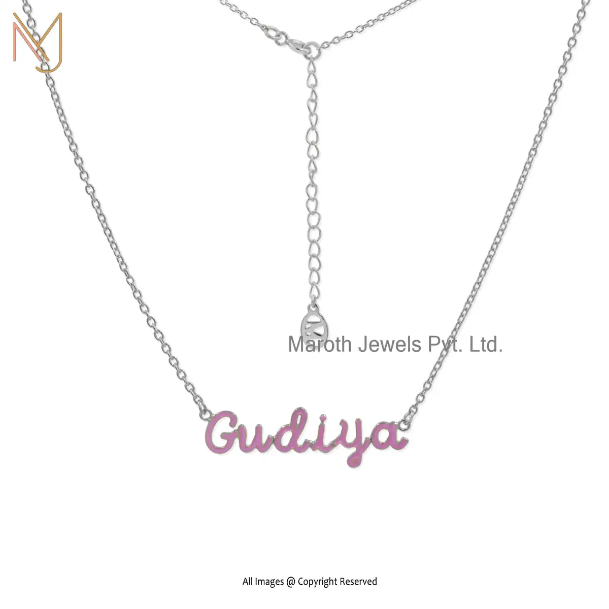 925 Silver Rose Gold Vermeil Script Enamel Nameplate Necklace Jewelry Manufacturer