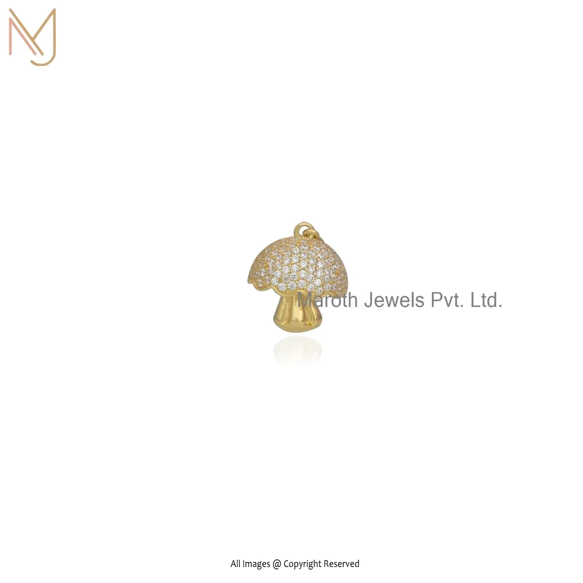 14K Yellow Gold Cubic Zircon Mushroom Pendant Custom Jewelry