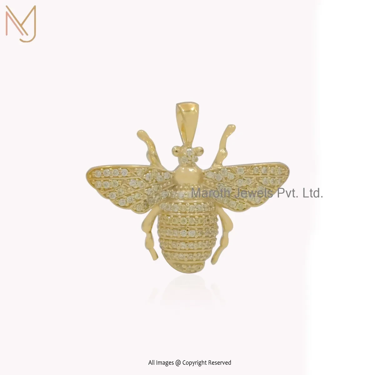 Private Lable 14K Yellow Gold Yellow Sapphire Honey Bee Charm Pendant