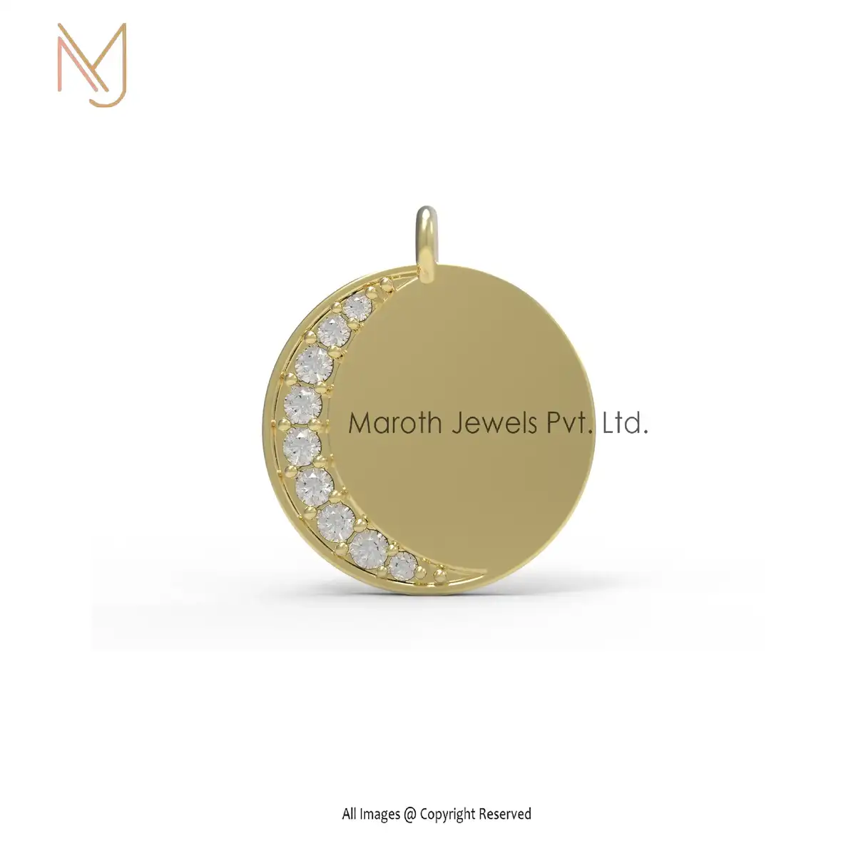 14K Soild Yellow Gold Diamond Half Moon Pendant Designs Jewelry USA