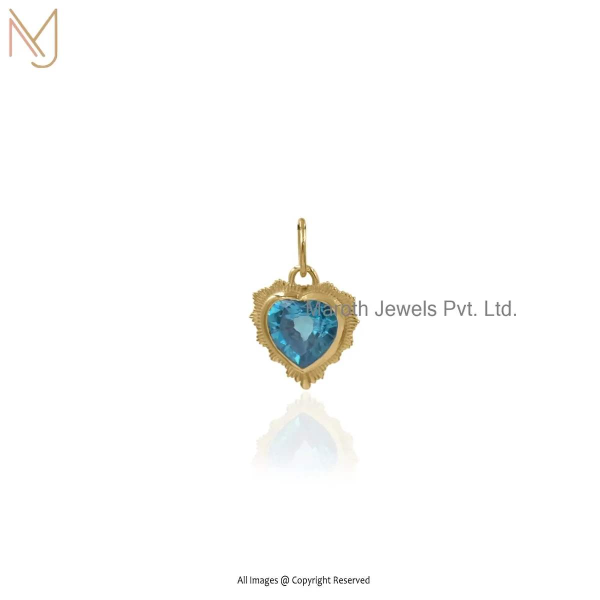925 Silver Yellow Gold Plated Blue Topaz Heart Pendant Manufacturer