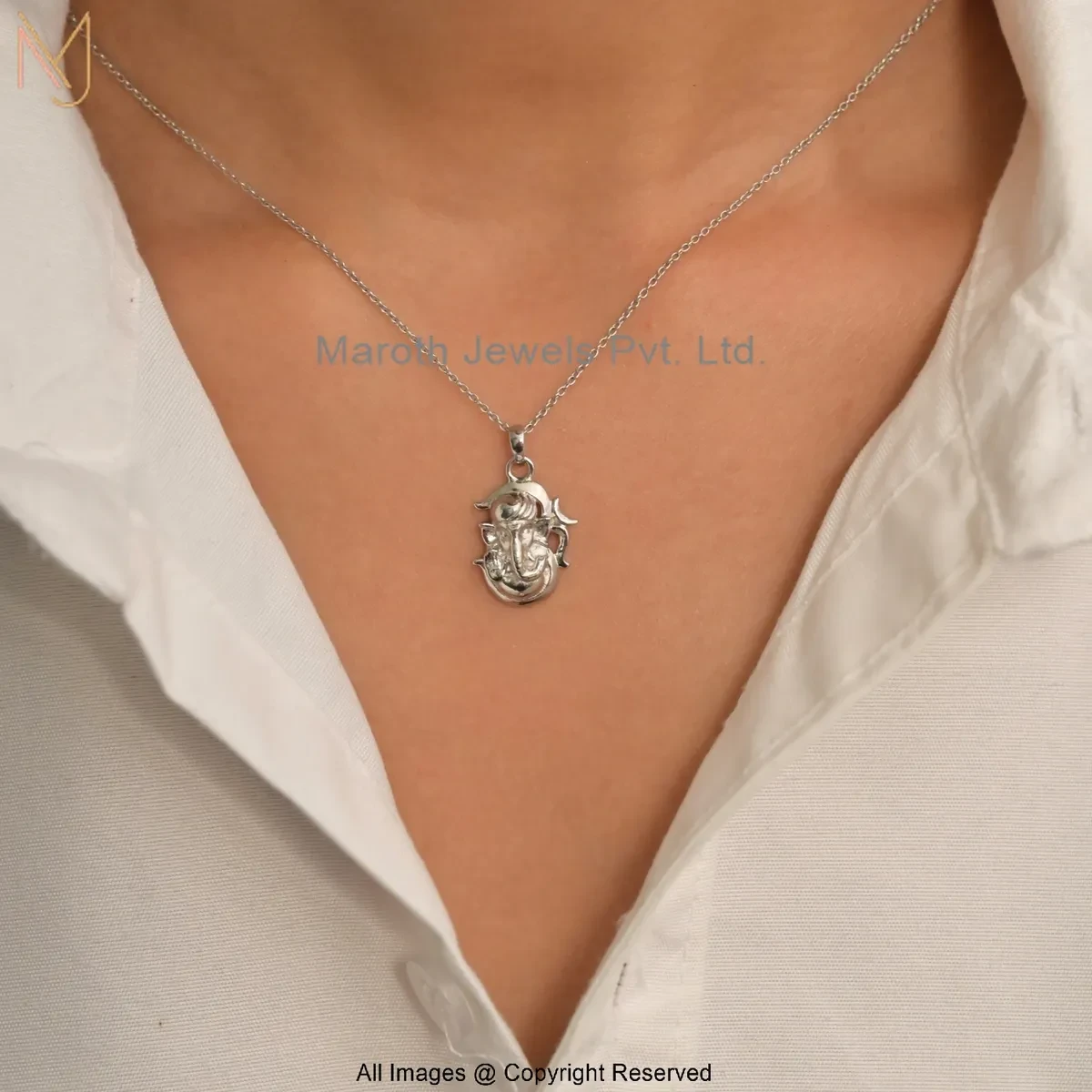 925 Silver White Gold Plated Om Ganesha Necklace Jewelry Supplier