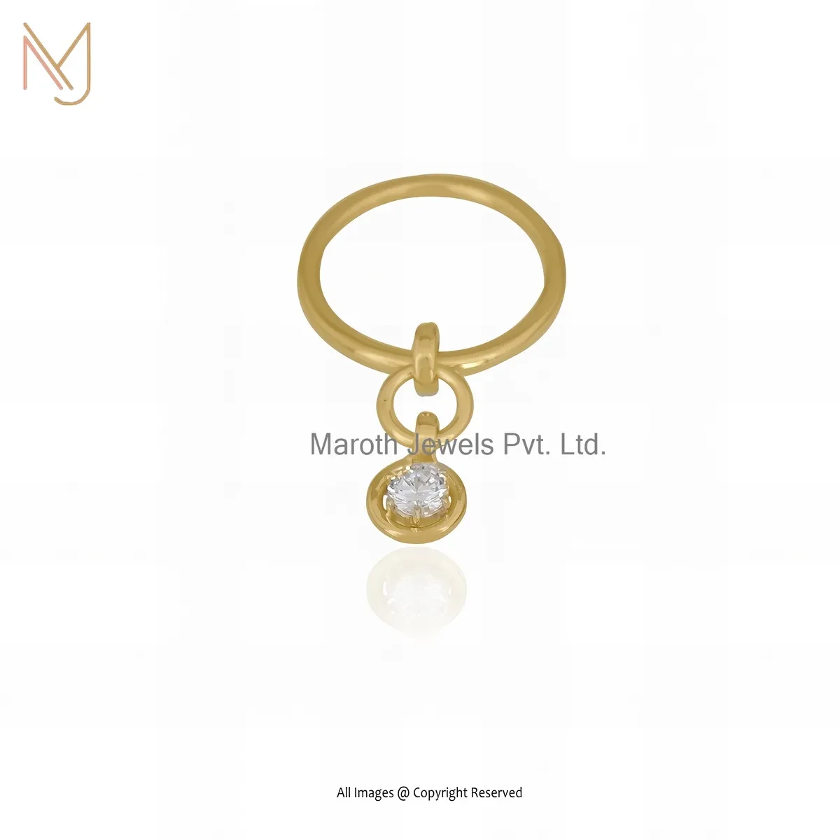 925 Silver Yellow Gold Plated Cubic Zircon Diamond Dangle Ring Jewelry Supplier