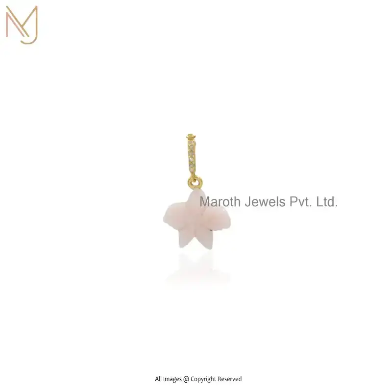 Wholesale 14K Yellow Gold Pink Opal Larimar And Diamond Starfish & Flower Charm Pendant