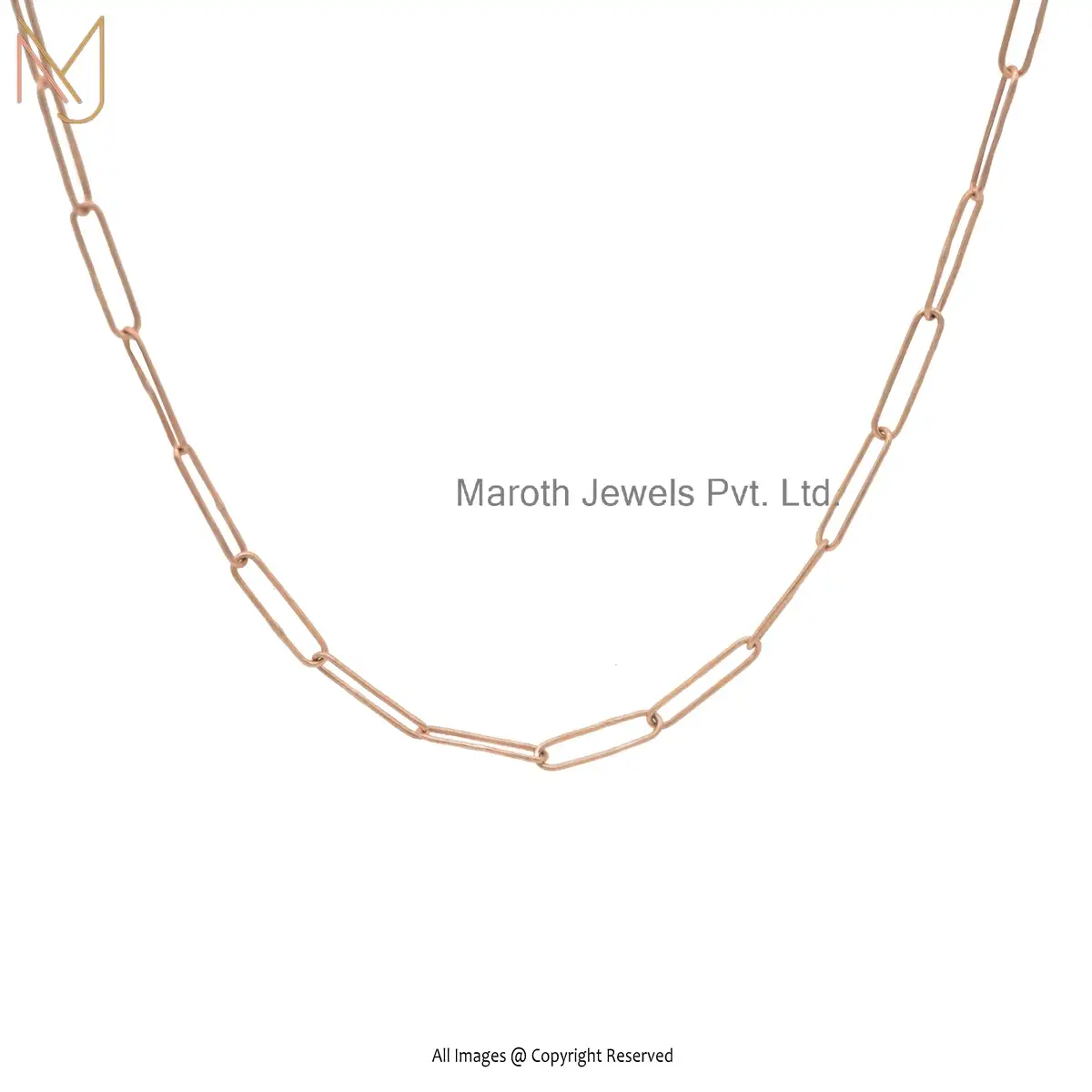 Private Label 14K Rose Gold Paperclip Chain Necklace Jewelry