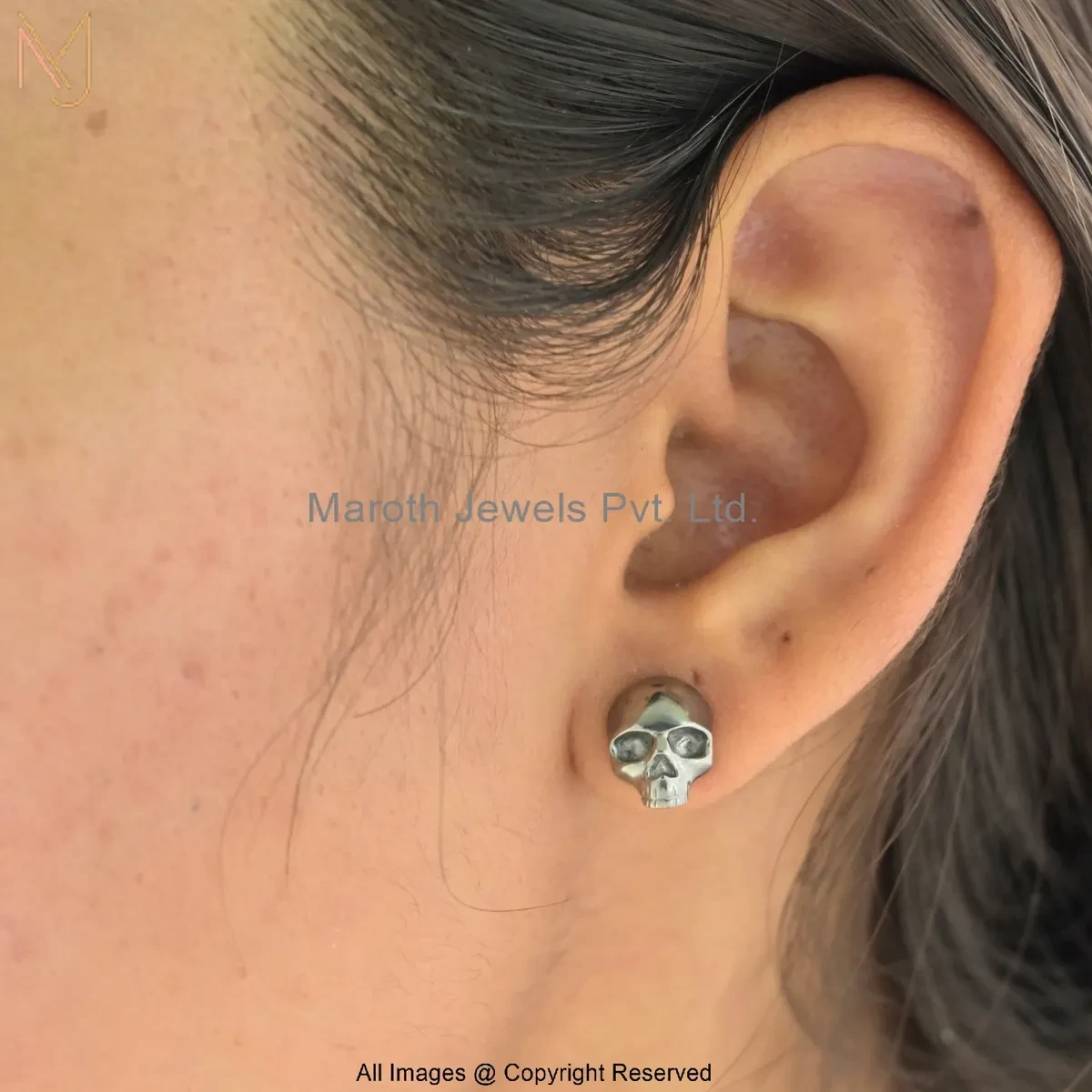 925 Silver Rhodium Plated Skull Stud Earring Custom Jewelry