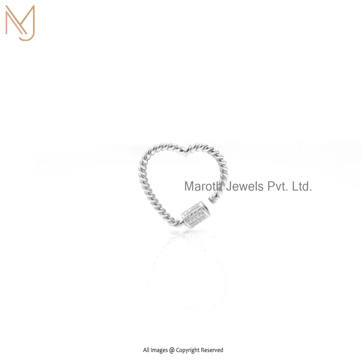 925 Silver Natural Silver Plated Cubic Zircon Twisted Heart Carabiner Lock Jewelry Supplier