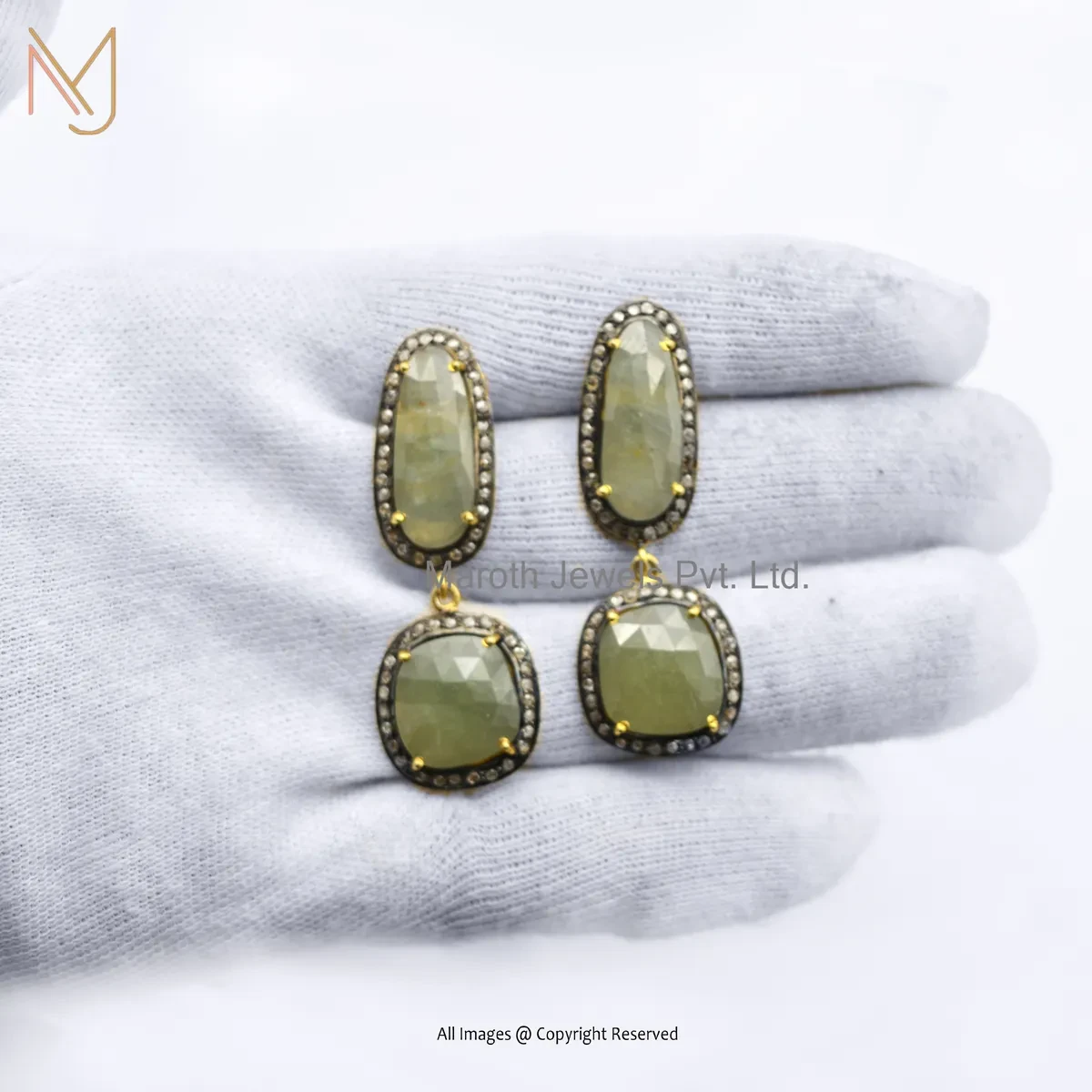 Wholesale 14K Yellow Gold Pave Diamond Yellow Sapphire Gemstone Drop Earring