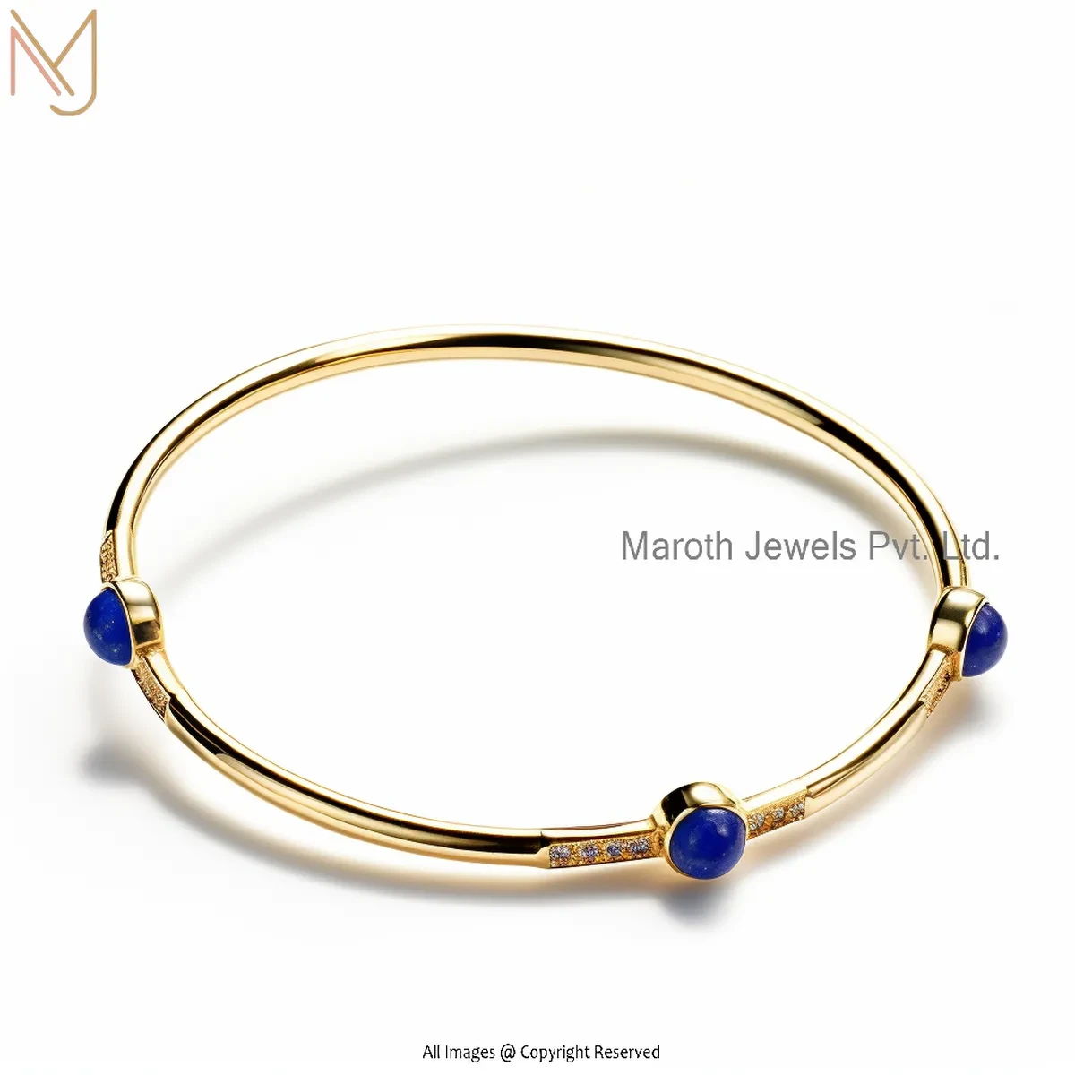 Wholesale 925 Silver Yellow Gold Plated Cubic Zircon And Lapiz Lazuli Bangle