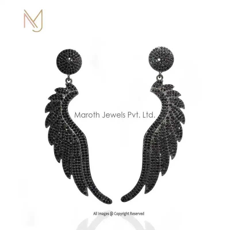 925 Silver Rhodium Plated Black Diamond Drop Dangle Earrrings Manufacturer