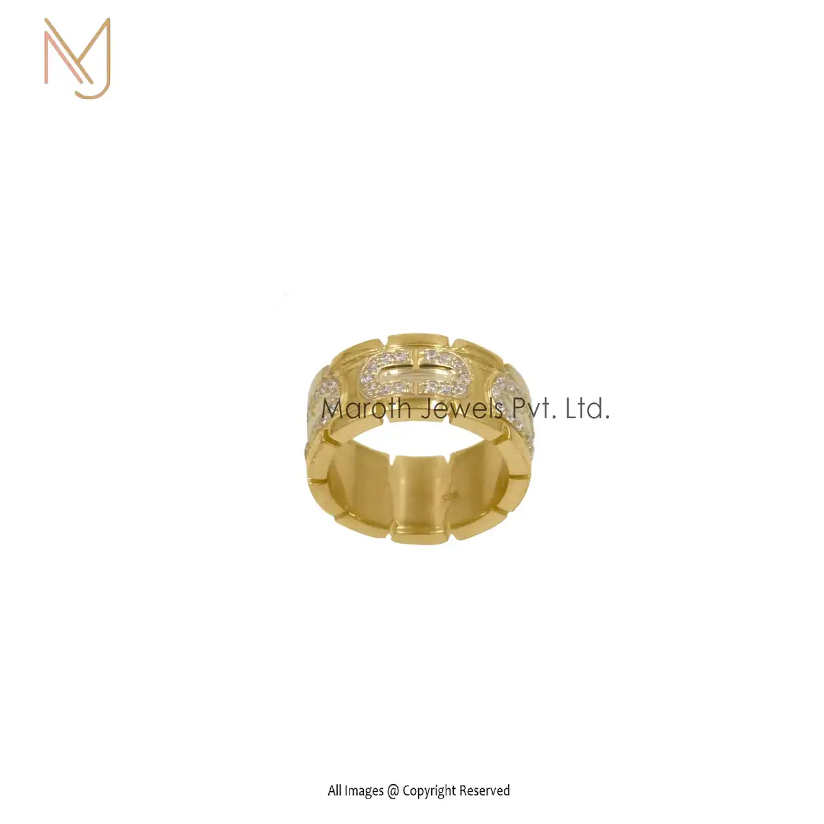 14K Yellow Gold White CZ Stone Band Ring Manufacturer