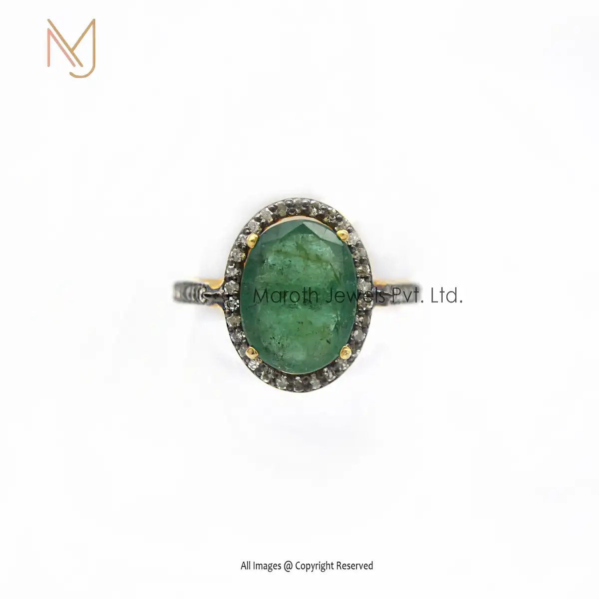 Wholesale 92.5 Silver Rhodium Plated Pave Diamond And Emerald Gemstone Ring Jewelry