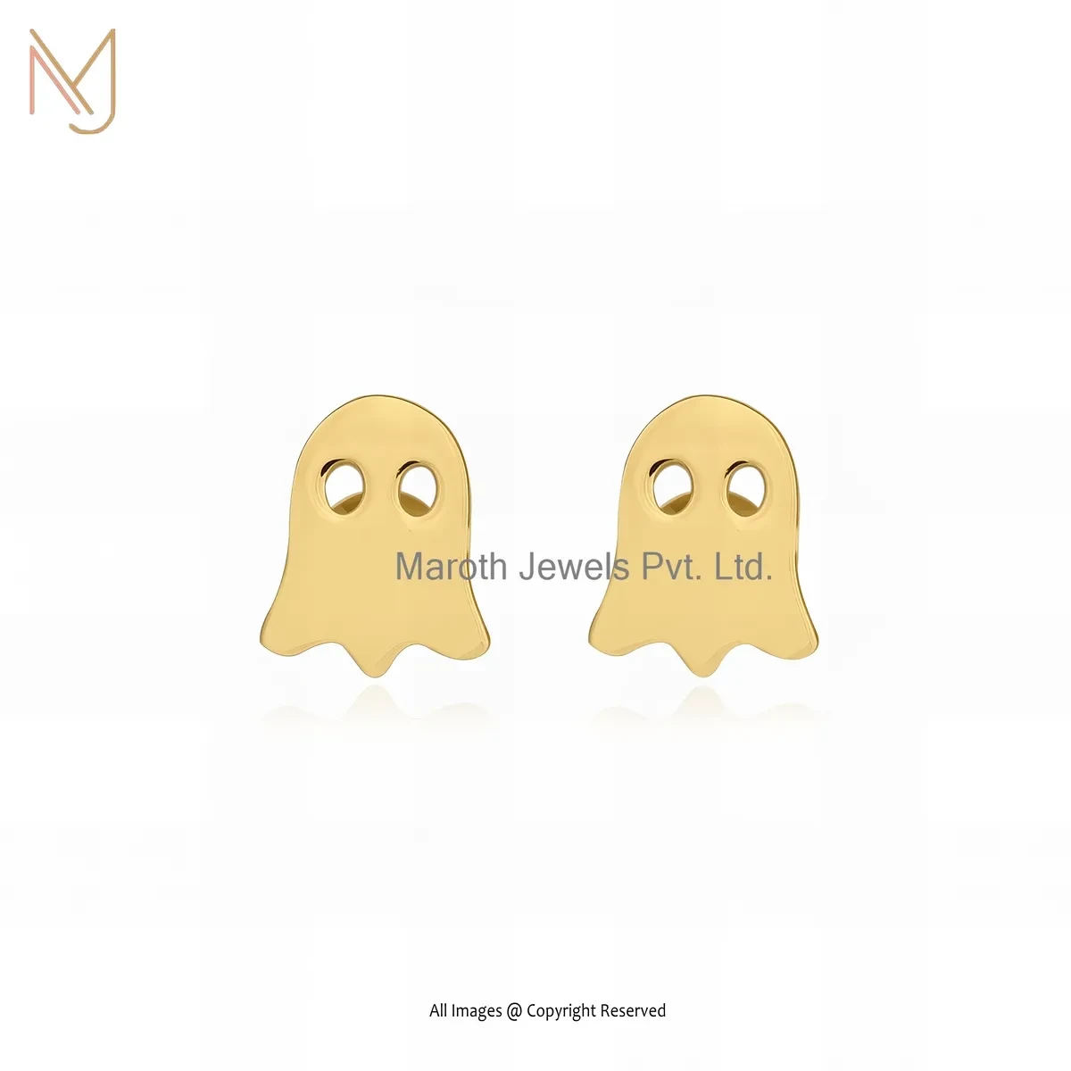 14K Yellow Gold Ghost Stud Earrings Manufacturer