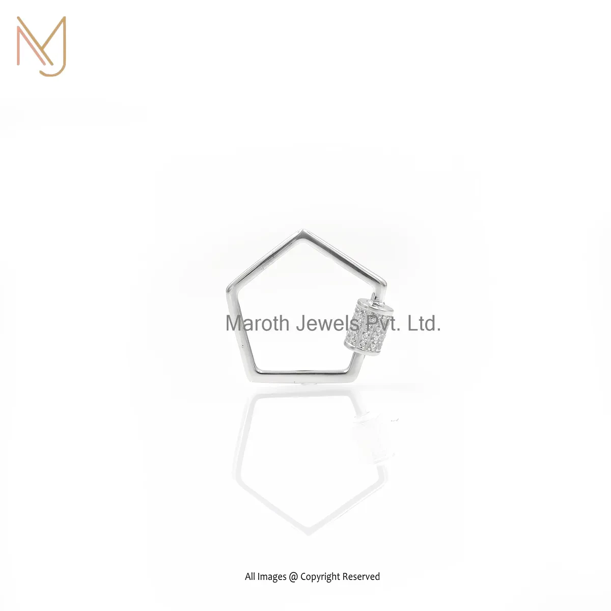 14K White Gold Cubic Zircon Hexagon Carabiner Lock Custom Jewelry