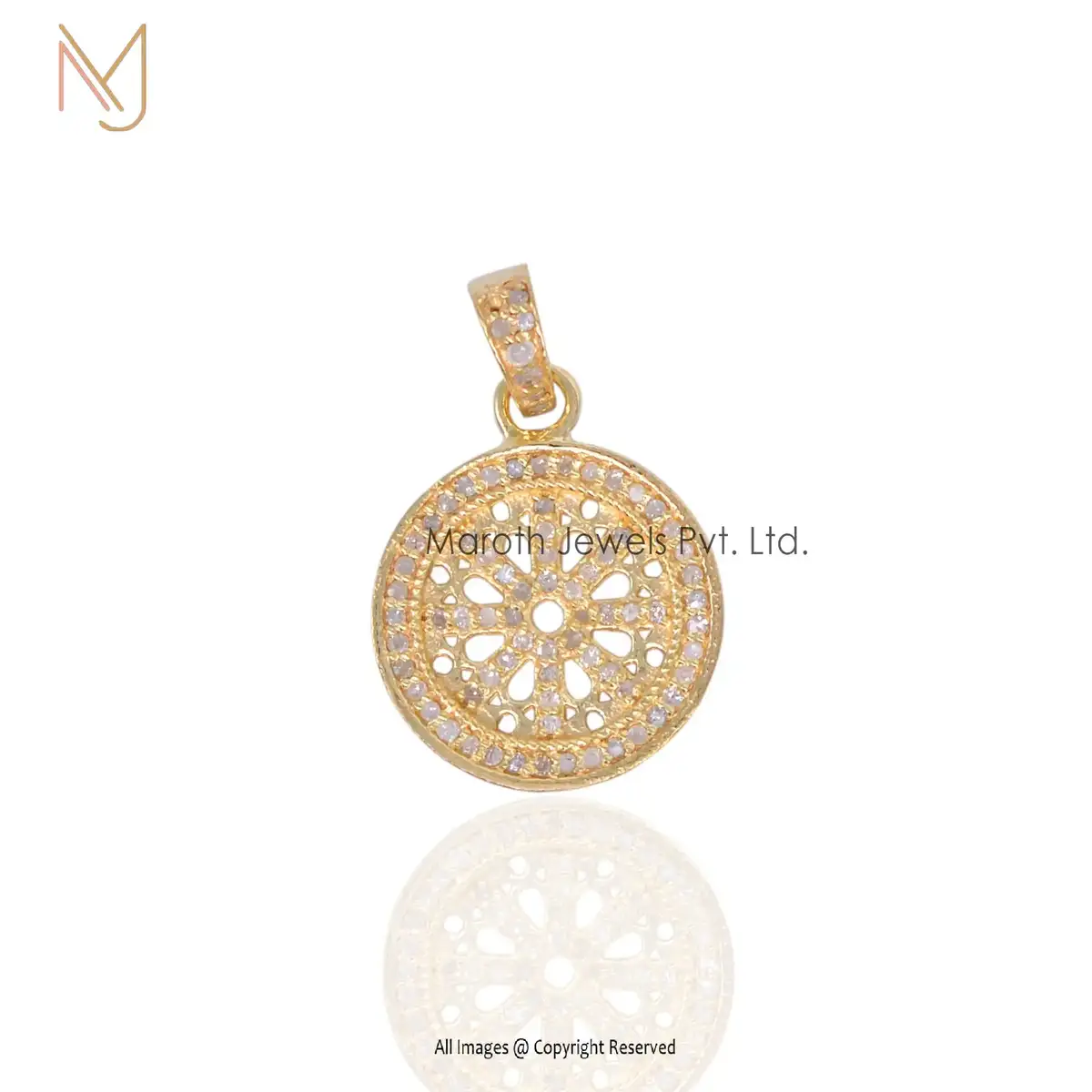 14K Solid Yellow Gold Pave Diamond Chakra Pendant Custom Jewelry