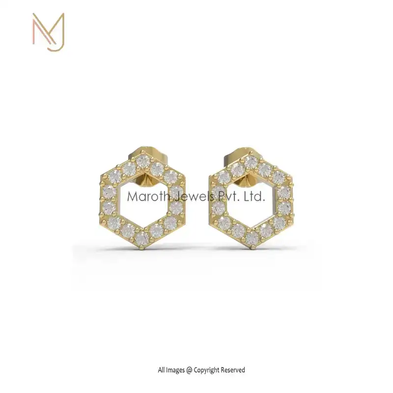 925 Silver Yellow Gold Diamond Studs Earrings Jewelry Manufacture