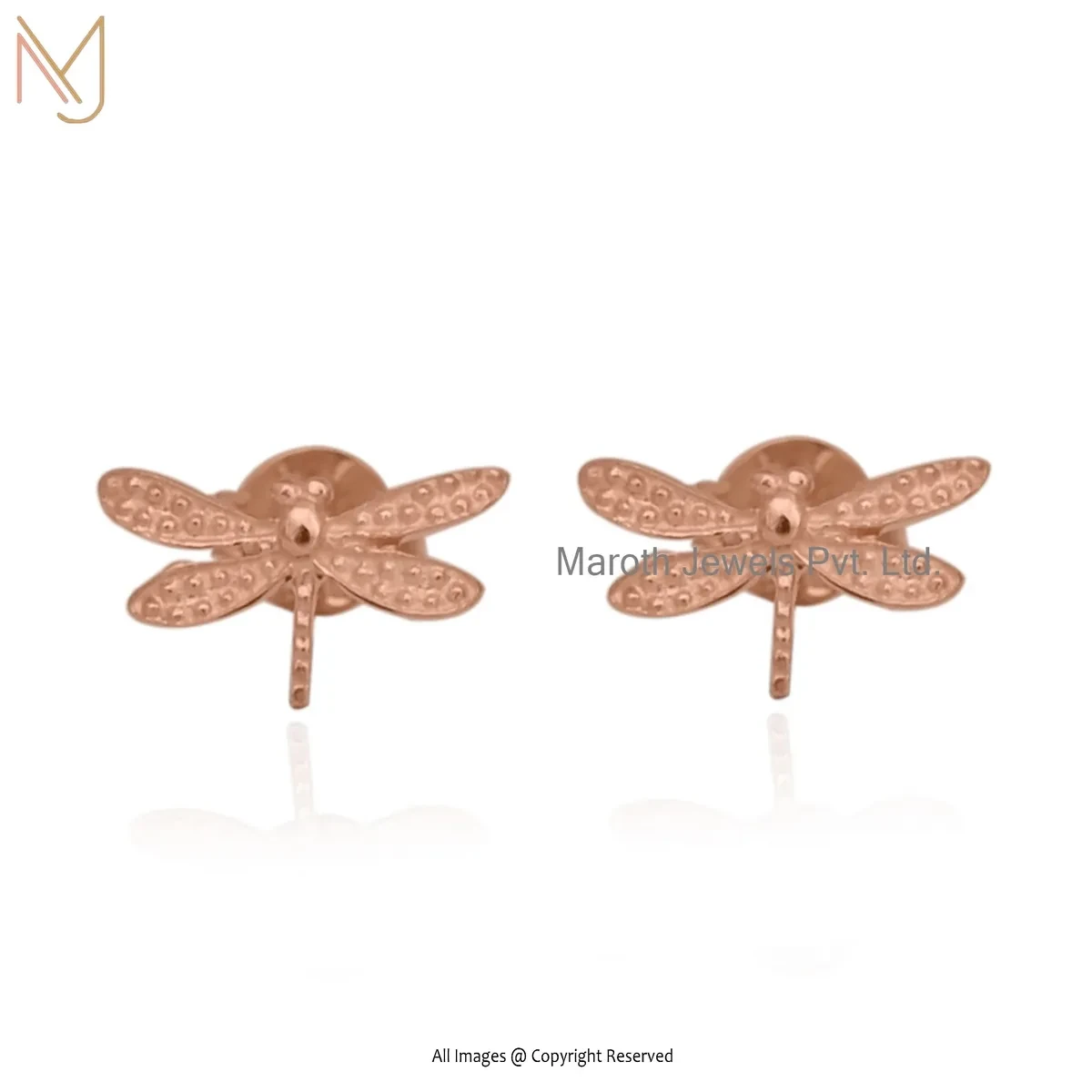 925 Silver Yellow Gold Plated Dragonfly Stud Earring Custom Jewelry