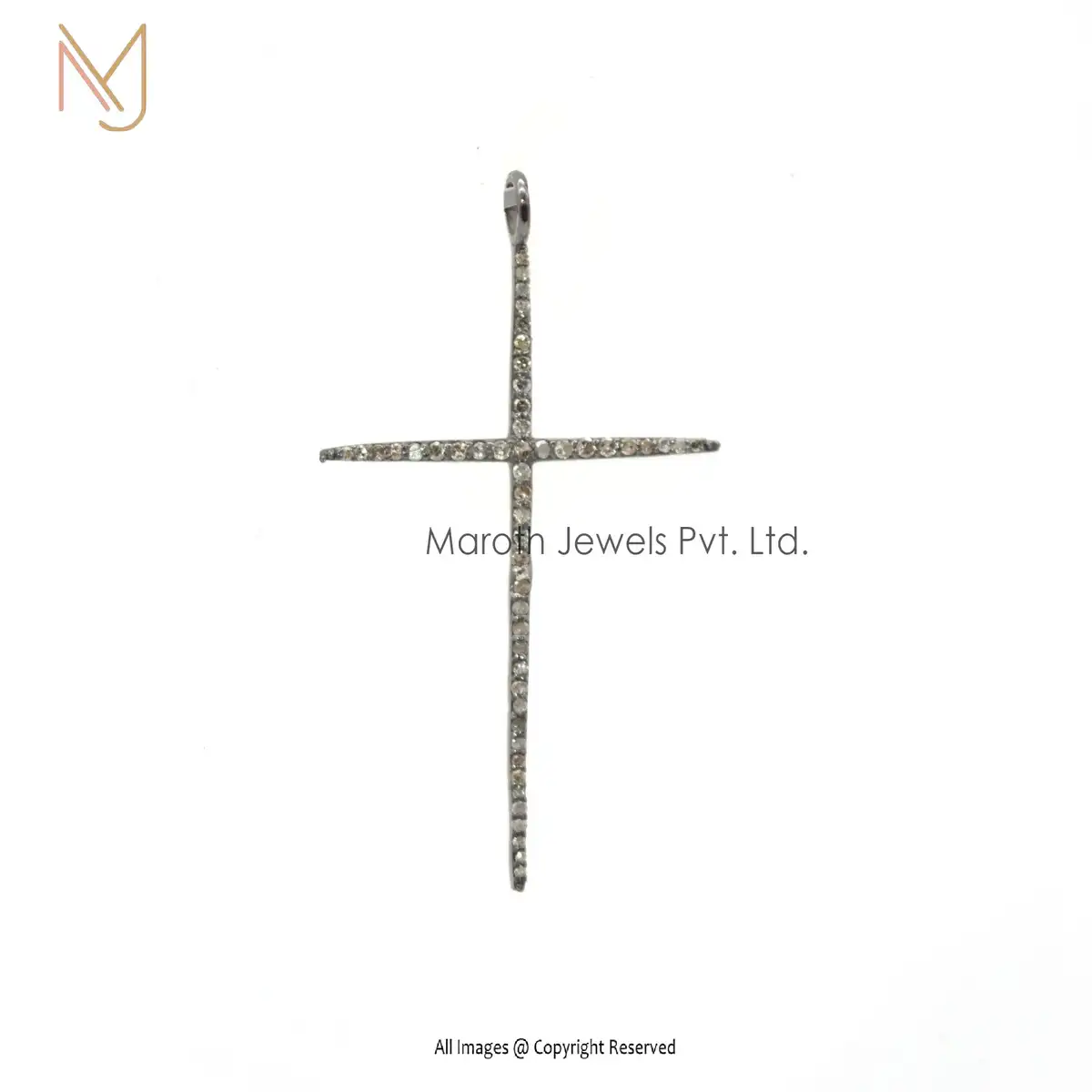 925 Silver Rhodium Pave Diamond Cross Charms Handmade Womans Pendant Jewelry Manufacturer