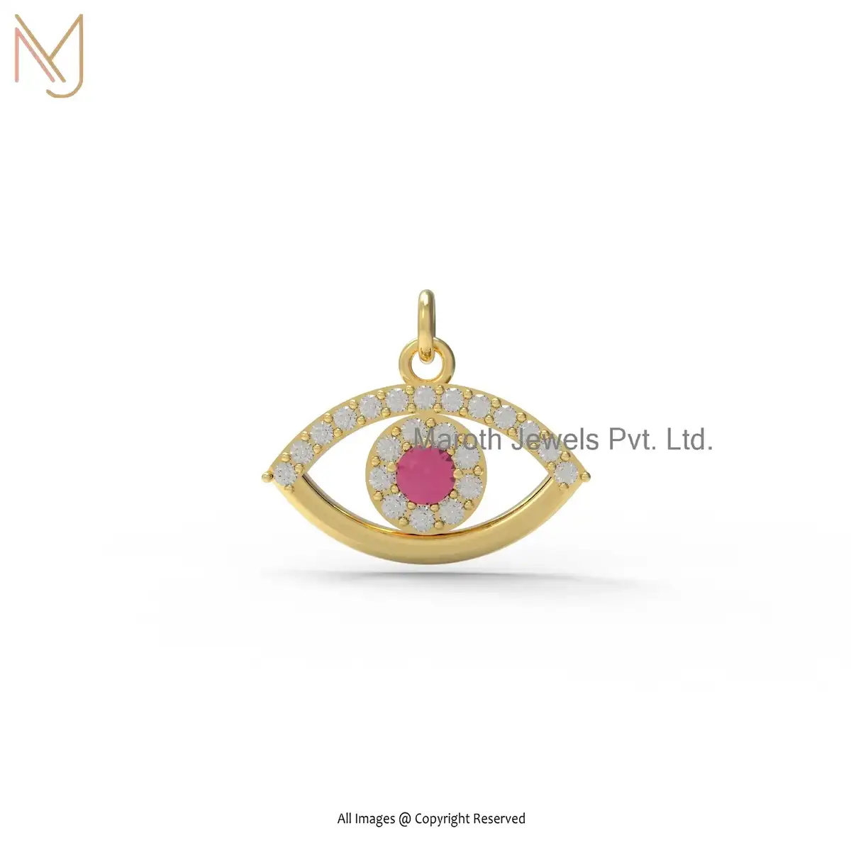 14K Yellow Gold Diamond Evil Eye Pendant Jewelry Manufacturer