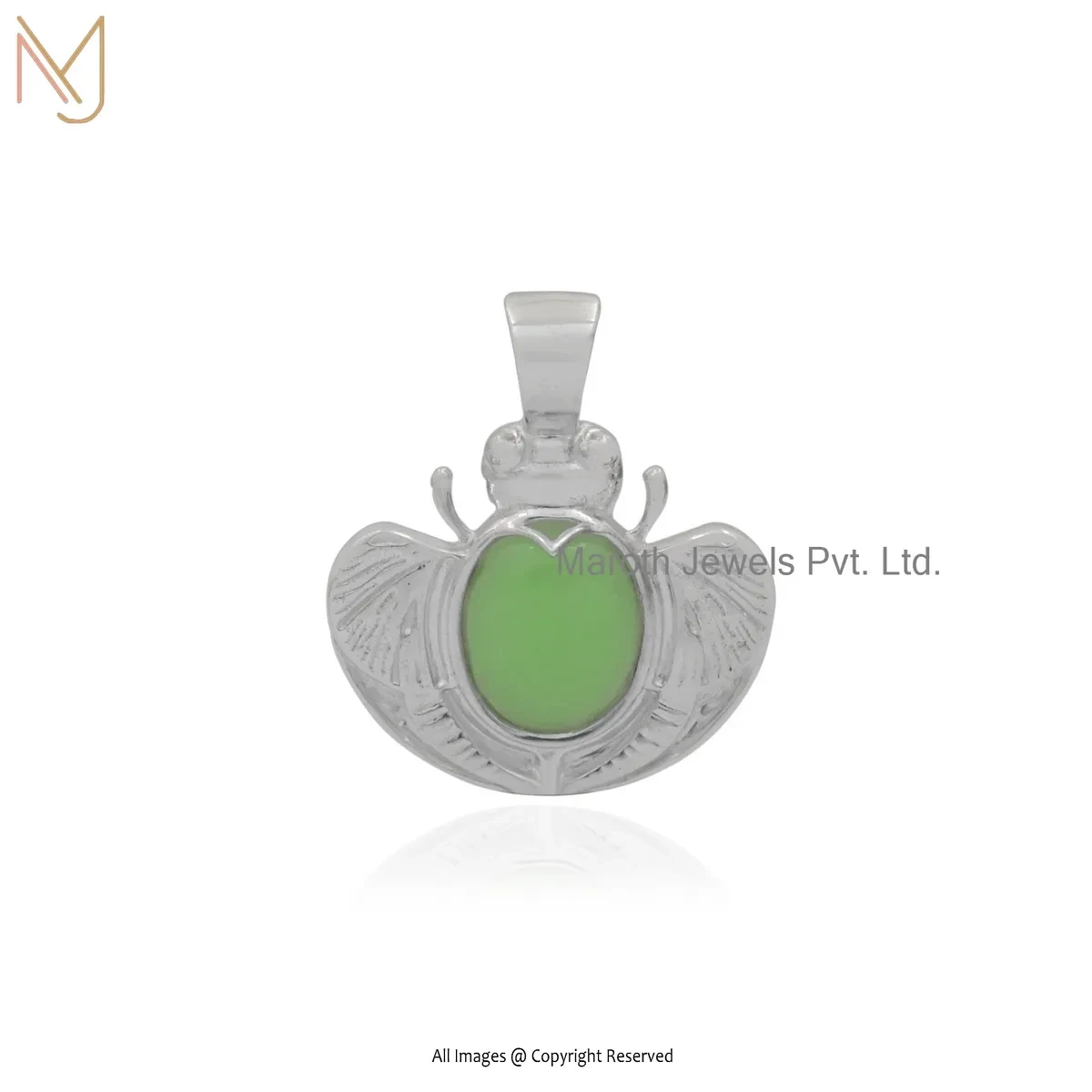925 Silver Natural Silver Plated Green Opal Scarab Pendant Custom Jewelry