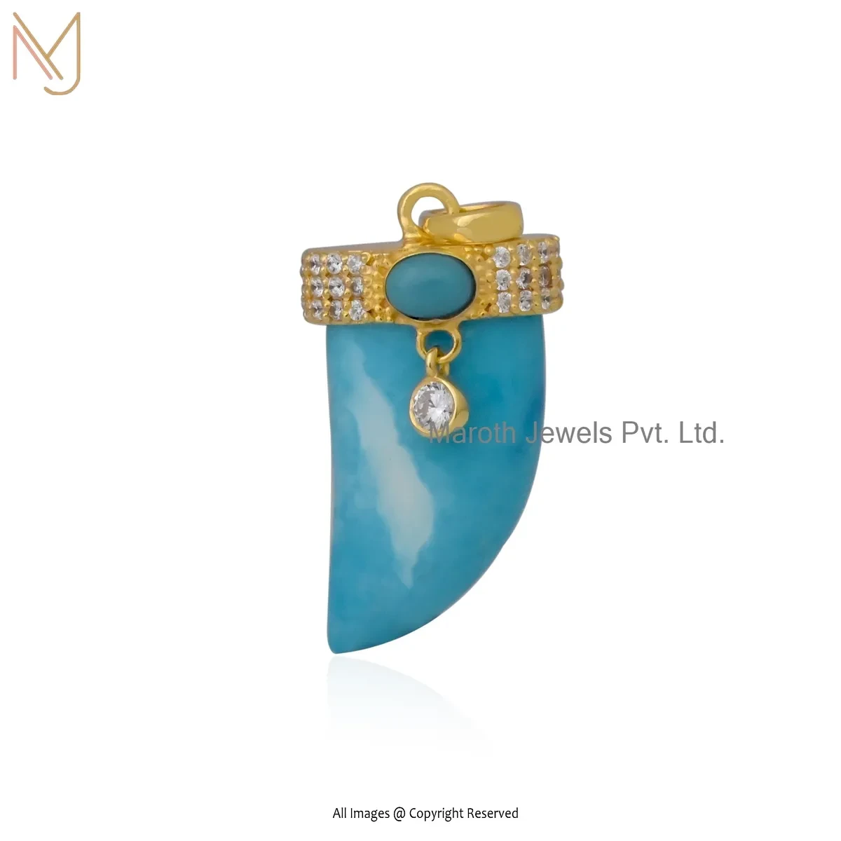 Wholesale 14K Yellow Gold Turquoise & Cubic Zircon Horn Pendant Jewelry