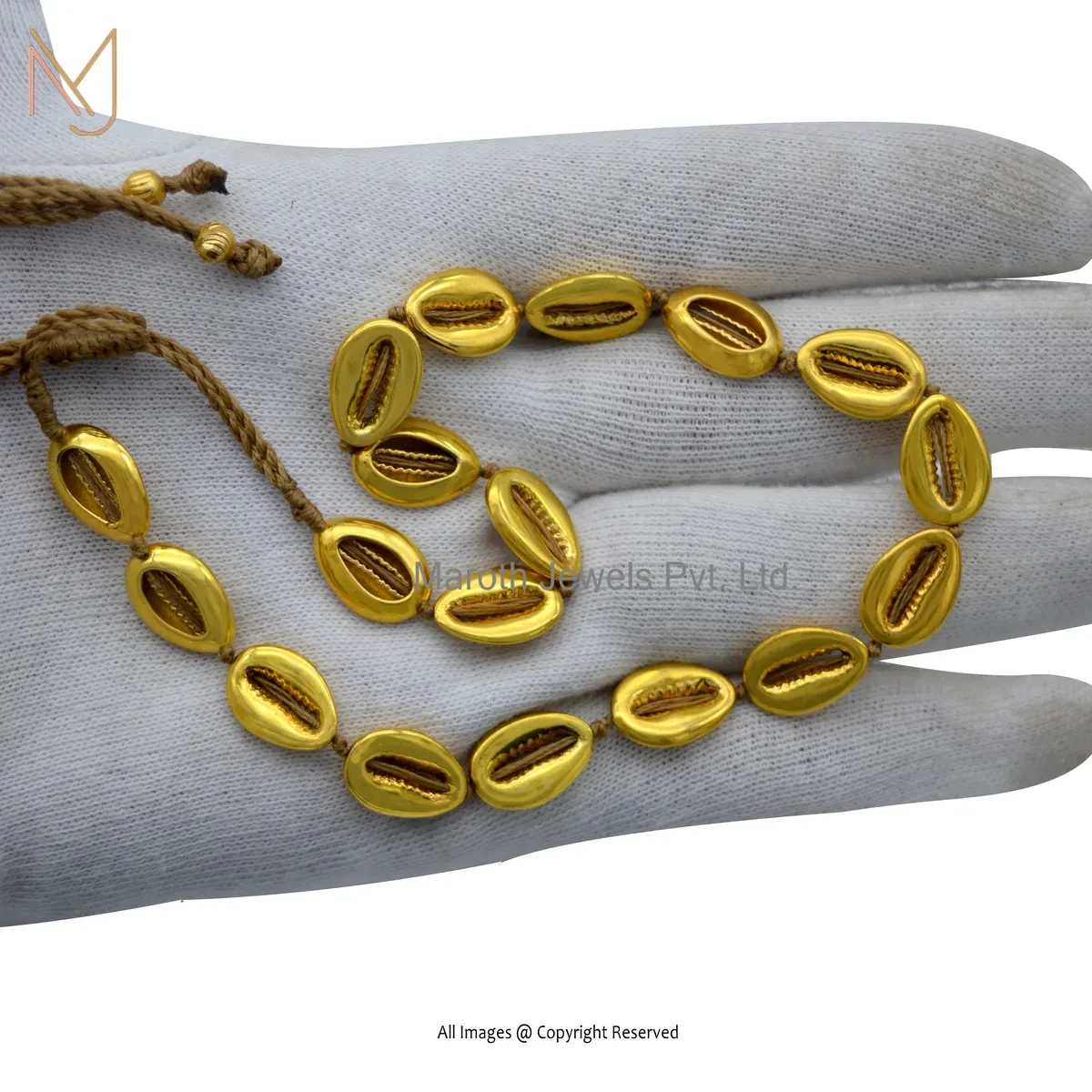 14K Yellow Gold Cowrie Shells Necklace Chain Jewelry Manufacturer