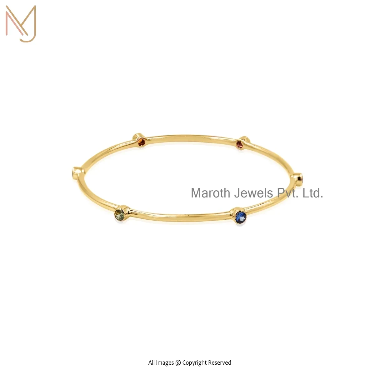 9K Yellow Gold Plated Multi Sapphire Bangle Jewelry Supplier