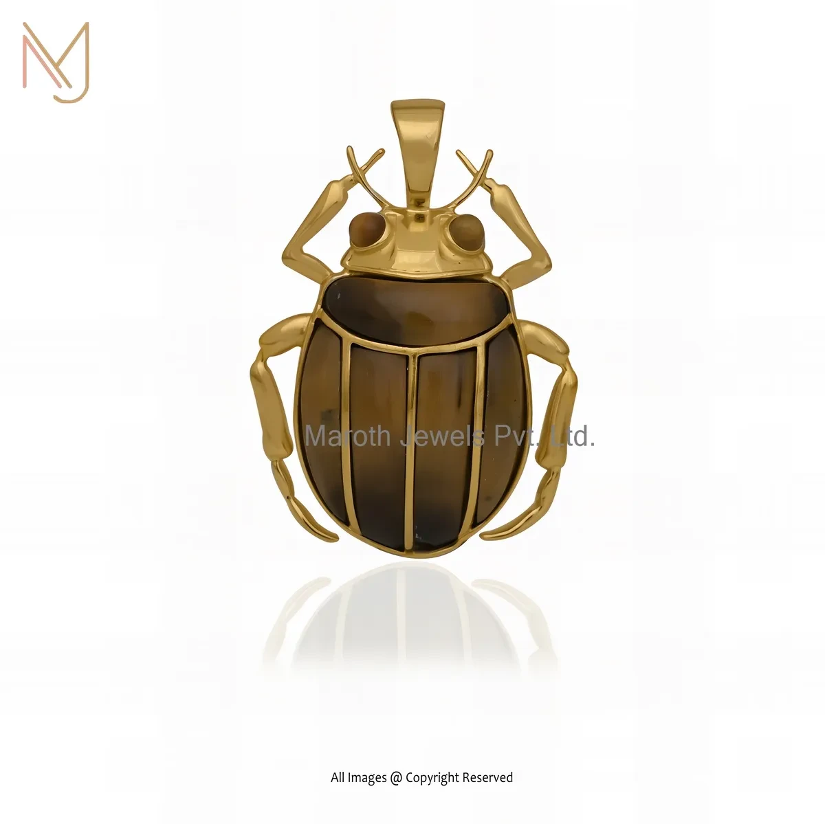 14K Yellow Gold Lapiz Lazuli Carved Scarab Pendant Custom Jewelry