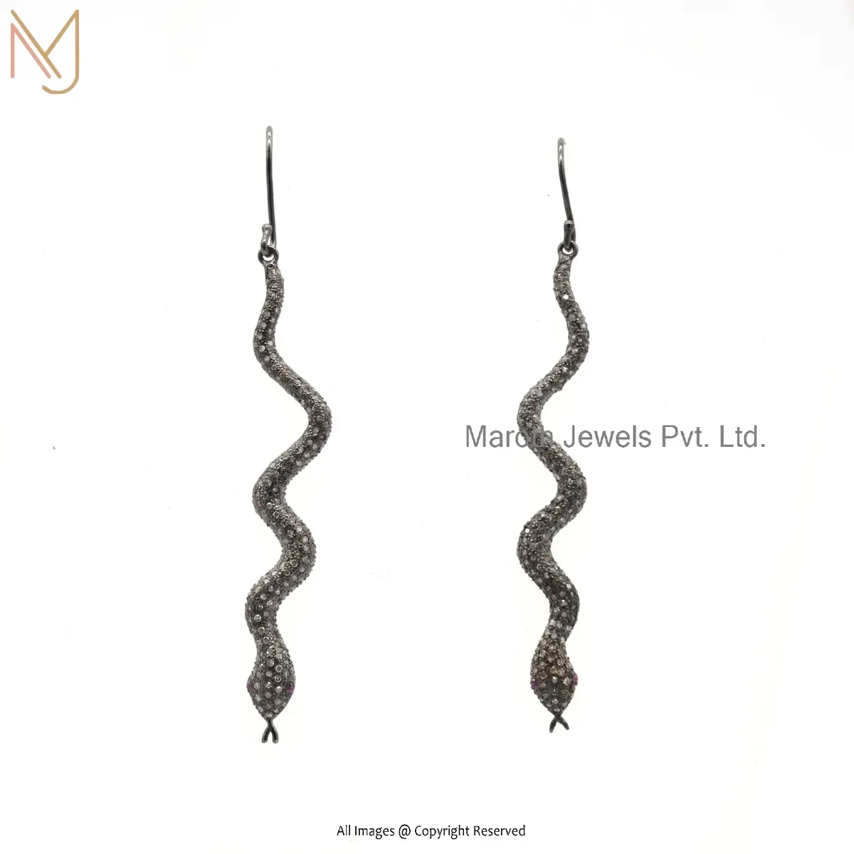 925 Silver Rhodium Plated Pave Diamond Designer Snake Dangle Earring Jewelry Supplier